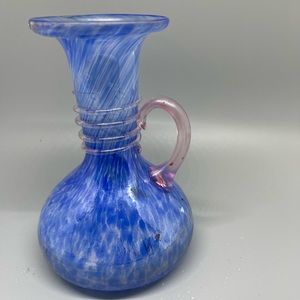 Murano vase with sticker.  Blue. Glass blown.